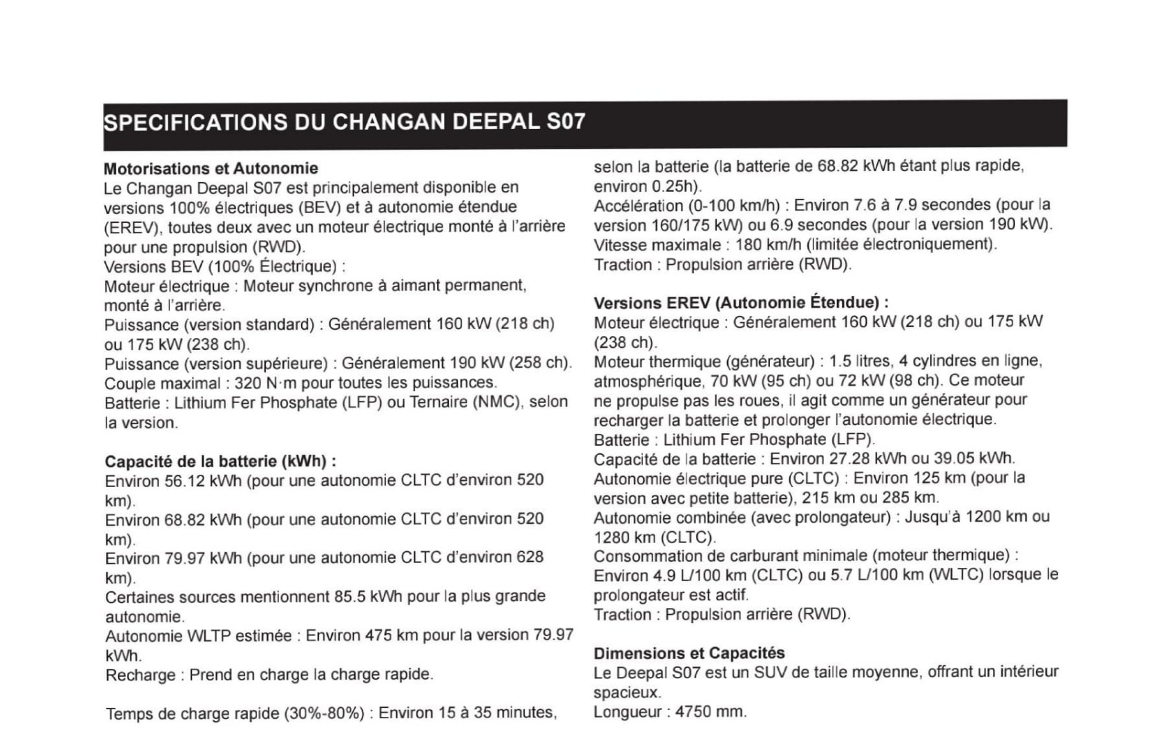 deepal s07 fiche