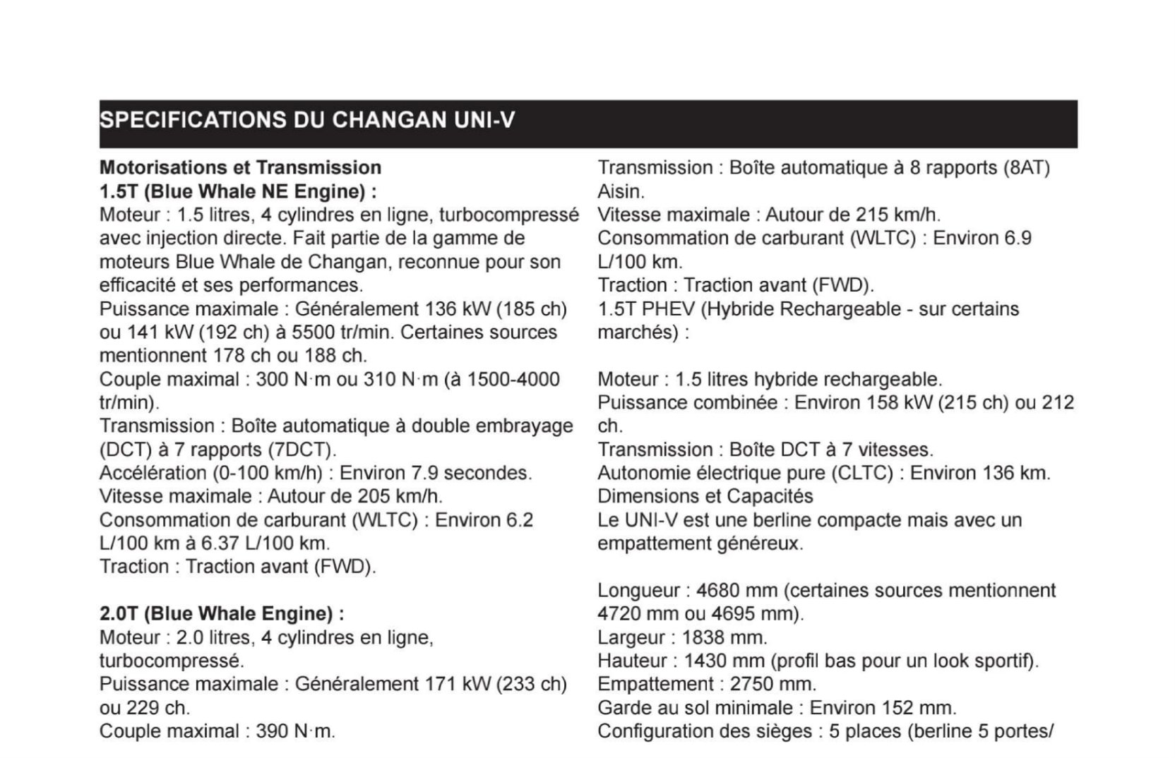 fiche techniqu changan uni v image 21