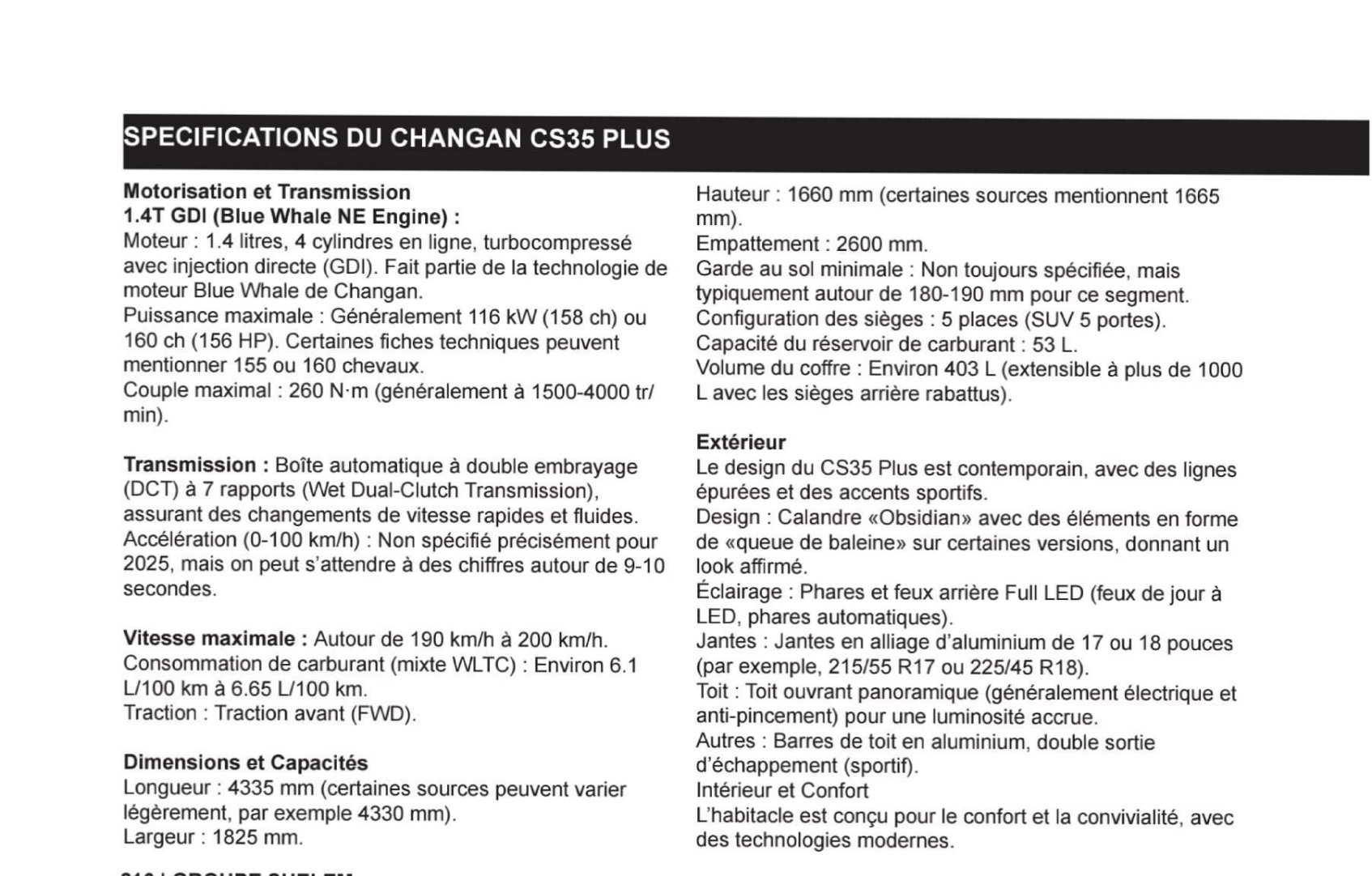 fiche technique cs35plus