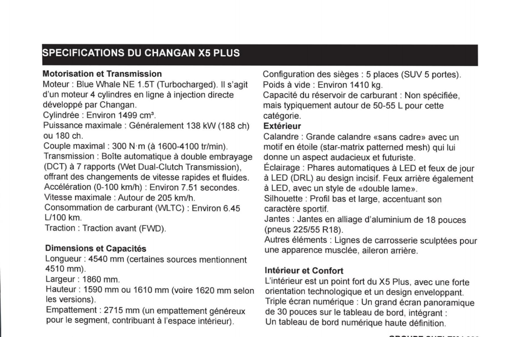 fiche technique x5 plus